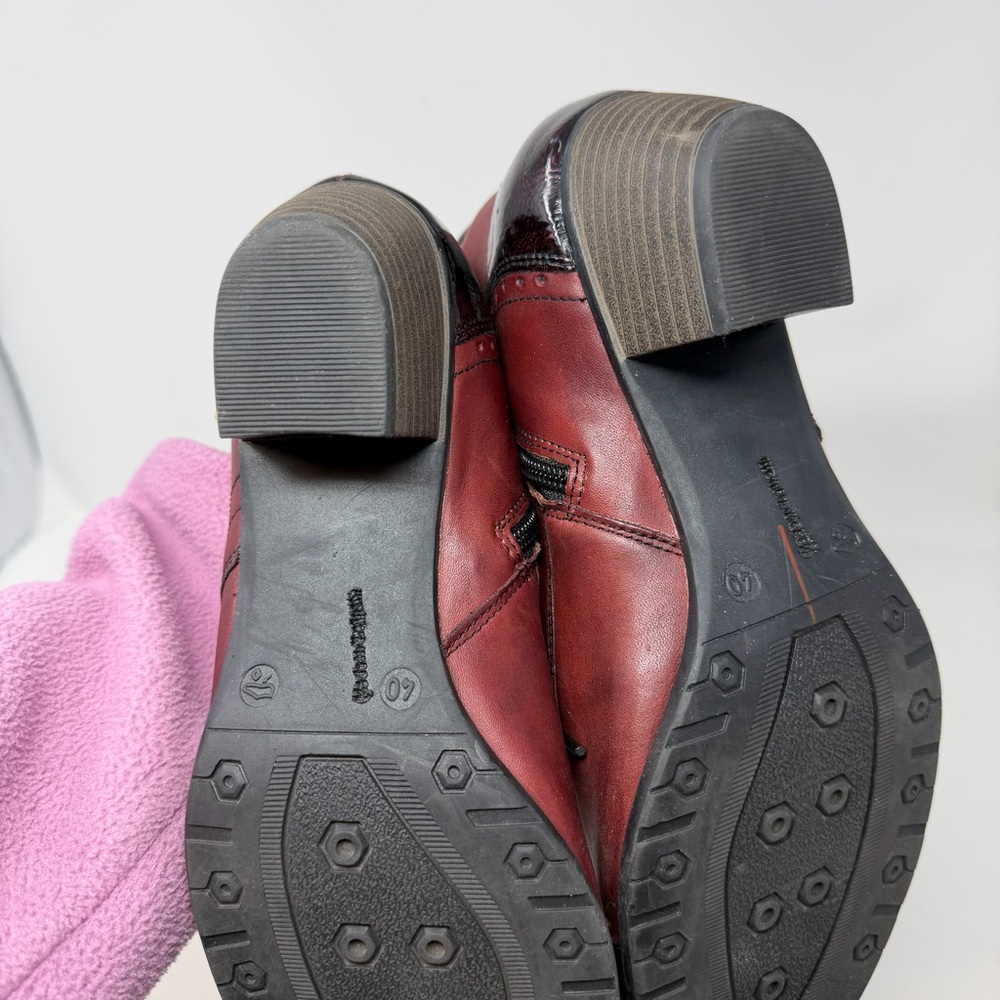 Remonte Mixed Leather Ankle Boots Laced Sz 40 Burgundy Patent Leather Toes - Picture 8 of 9